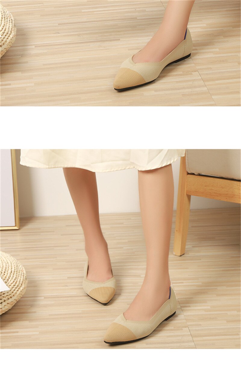 2019 Women's Flat Shoes Ballet Shoes Breathable Knit Pointed Shoes Moccasin Mixed Color Women's Soft Shoes Women Zapatos De