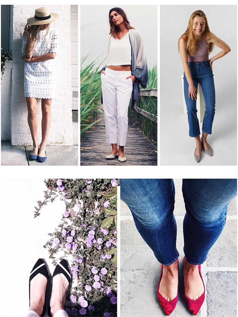 2019 Women's Flat Shoes Ballet Shoes Breathable Knit Pointed Shoes Moccasin Mixed Color Women's Soft Shoes Women Zapatos De