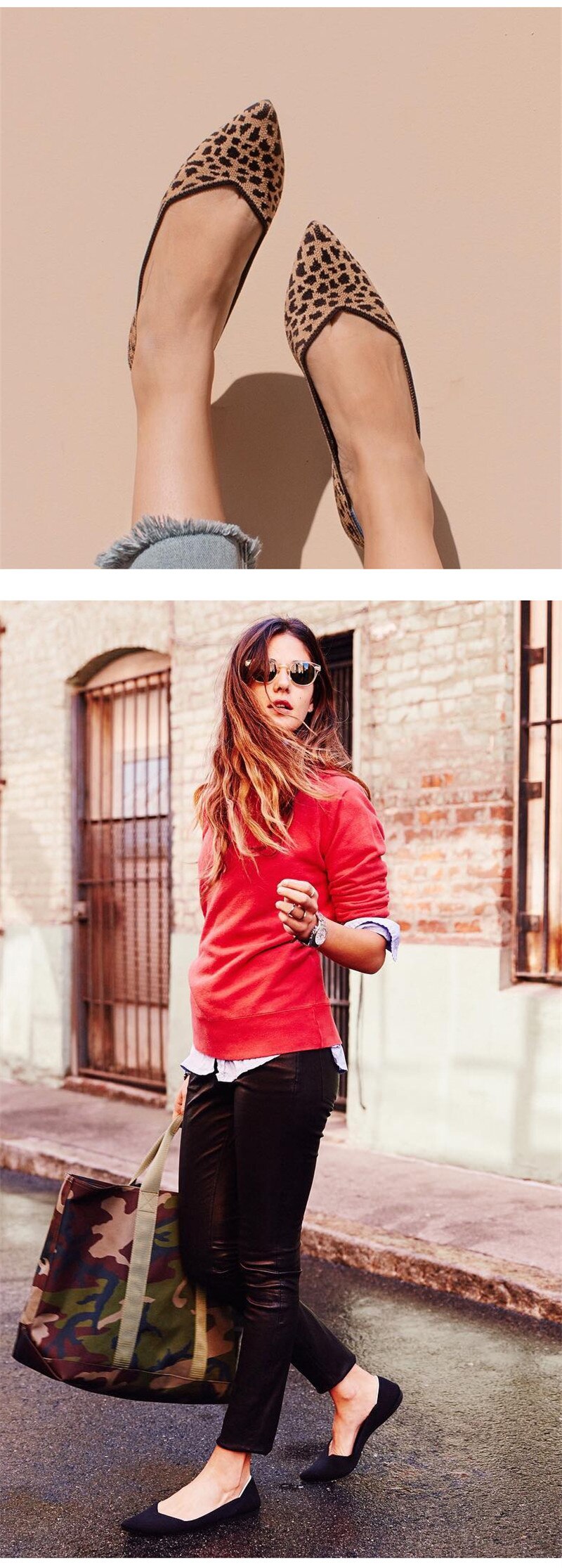 2019 Women's Flat Shoes Ballet Shoes Breathable Knit Pointed Shoes Moccasin Mixed Color Women's Soft Shoes Women Zapatos De