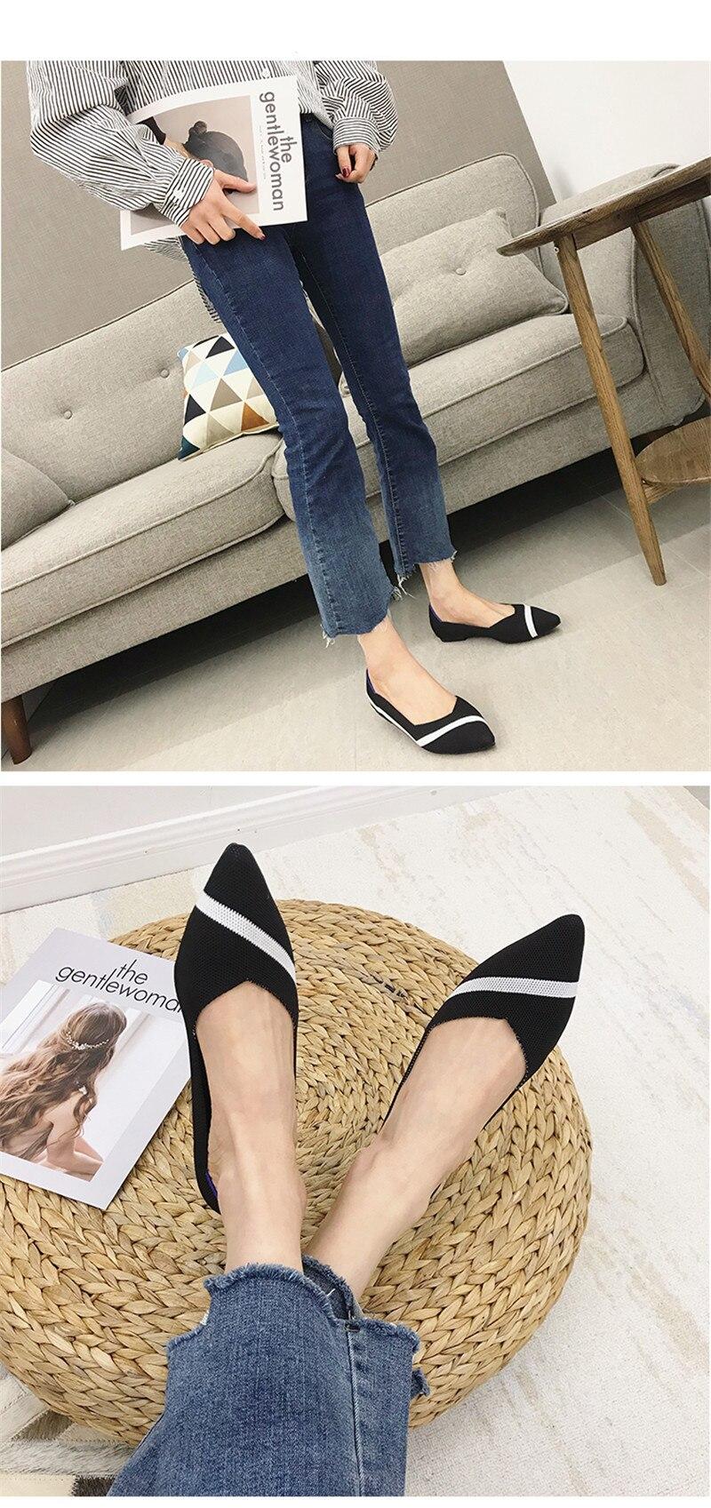 2019 Women's Flat Shoes Ballet Shoes Breathable Knit Pointed Shoes Moccasin Mixed Color Women's Soft Shoes Women Zapatos De